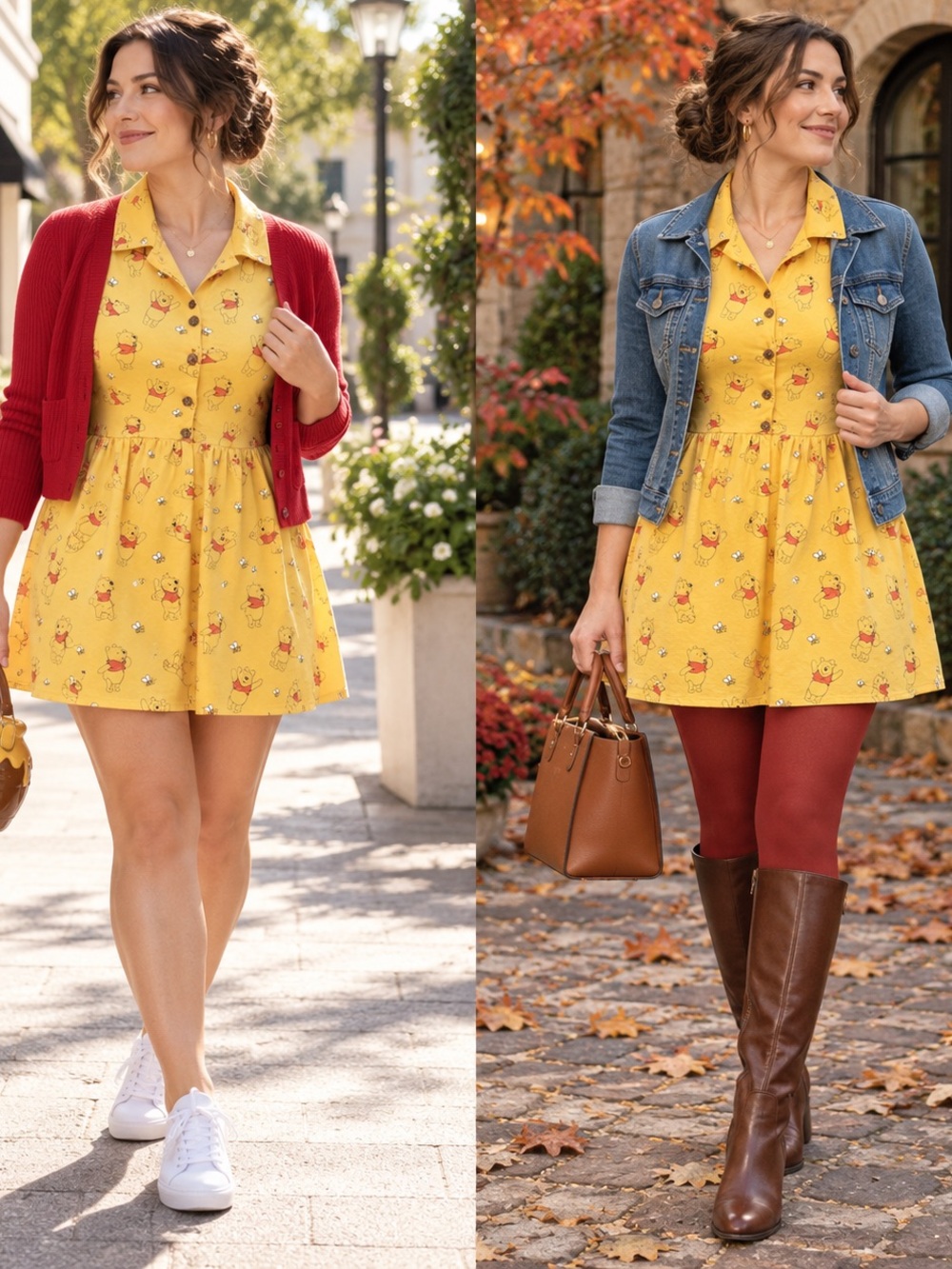 Disney Winnie the Pooh Yellow Collared Button Front Mini Dress Medium
